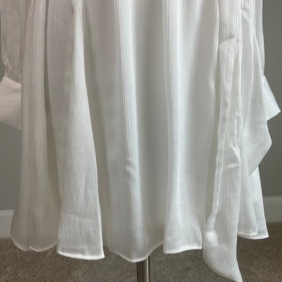 White Satin Long Sleeve Cocktail Dress Size 10 Laundry V-Neck A-Line Wrap - Picture 9 of 14